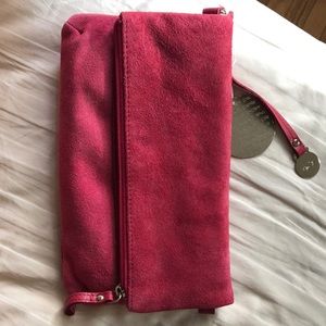 Hot Pink Suede Clutch Shoulder Cross Body Bag - CAPRISA - Made In Italy